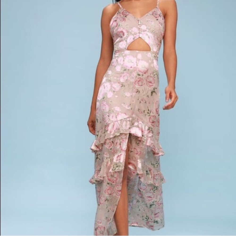 Lulus Floral Cut-Out Dress with Ruffles